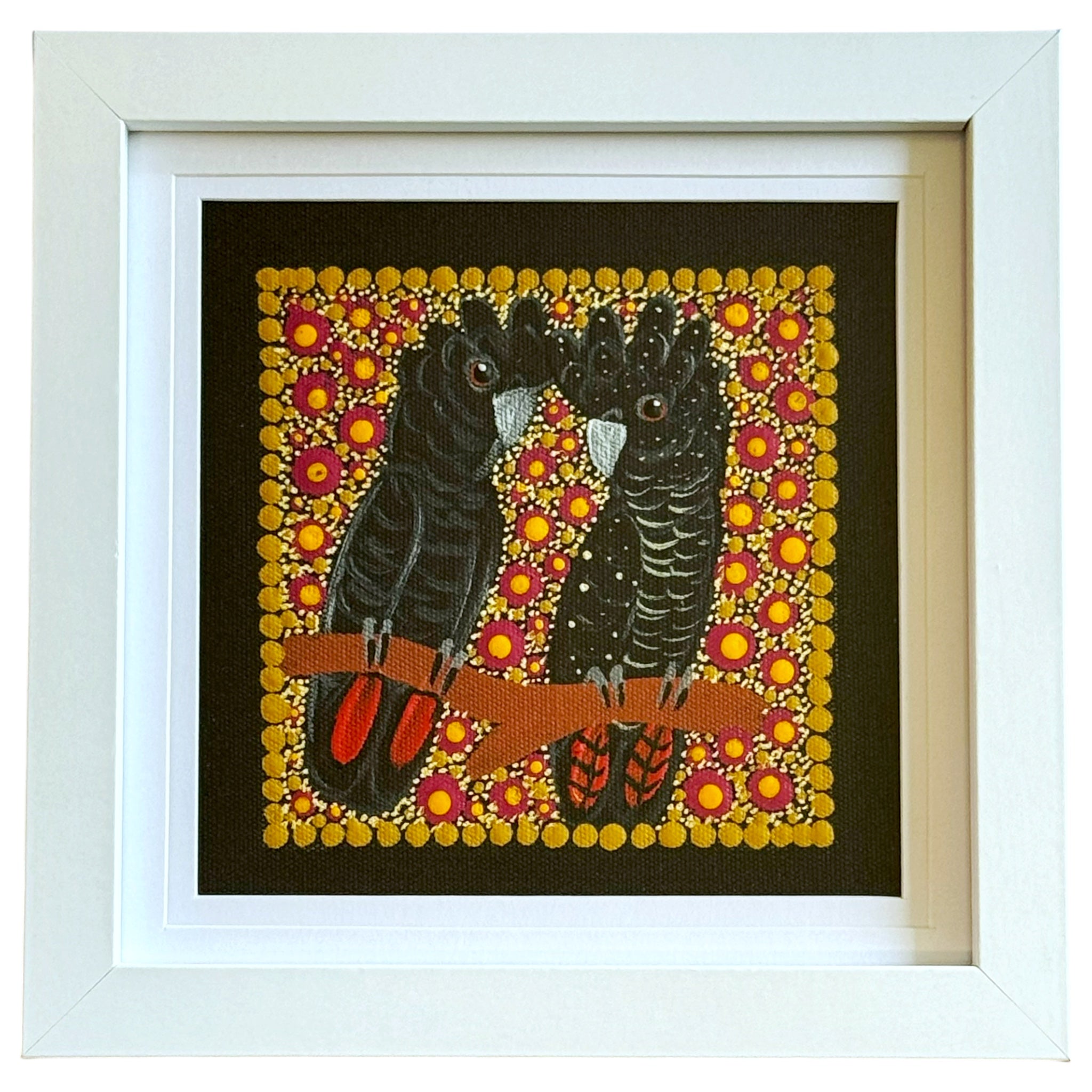 Kathleen Buzzacott - Redtail Black Cockatoos - Small, Framed .340