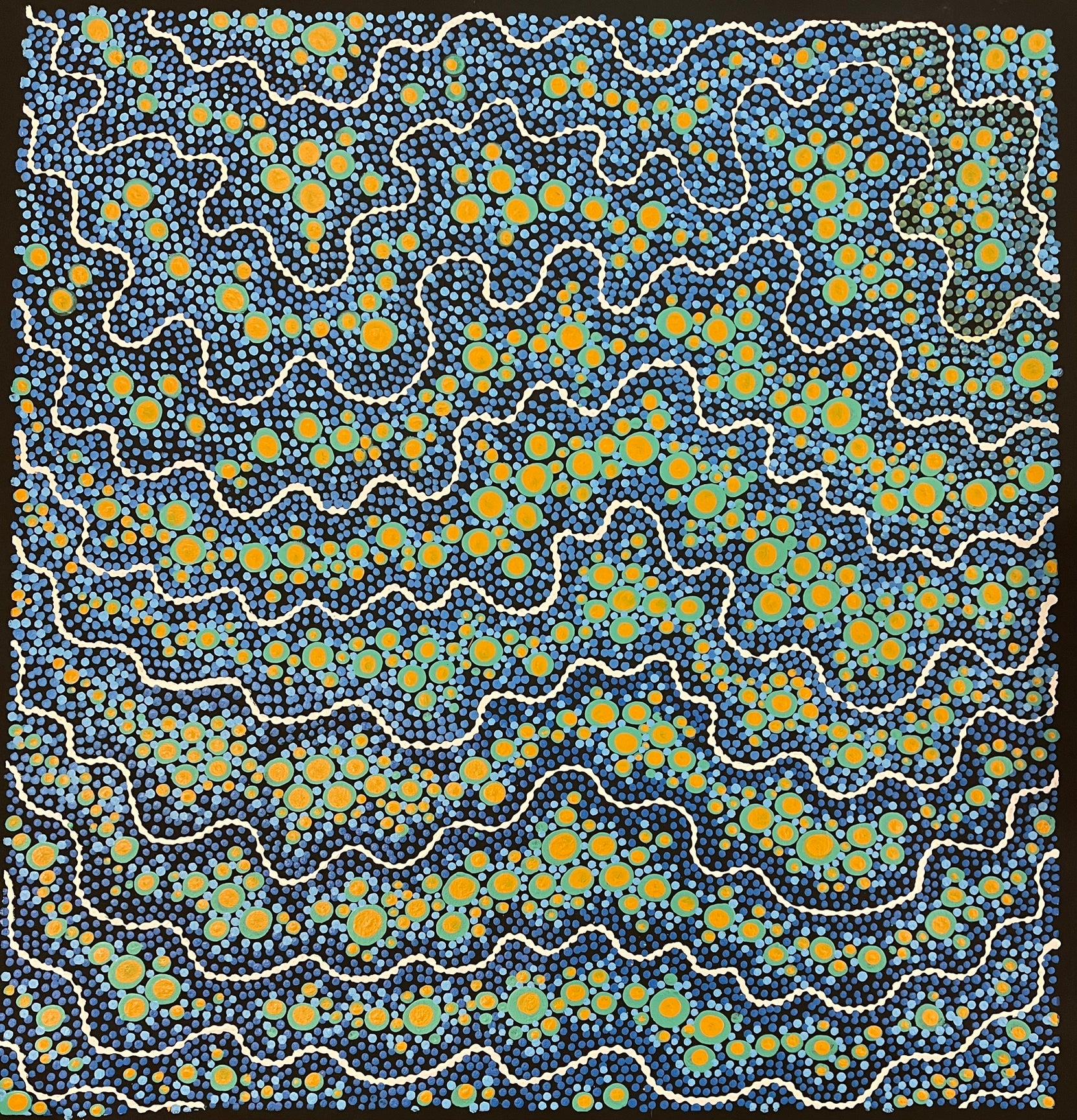Trephina Sultan - Arial View, Running Water, Rocky River Beds - 91x86cm